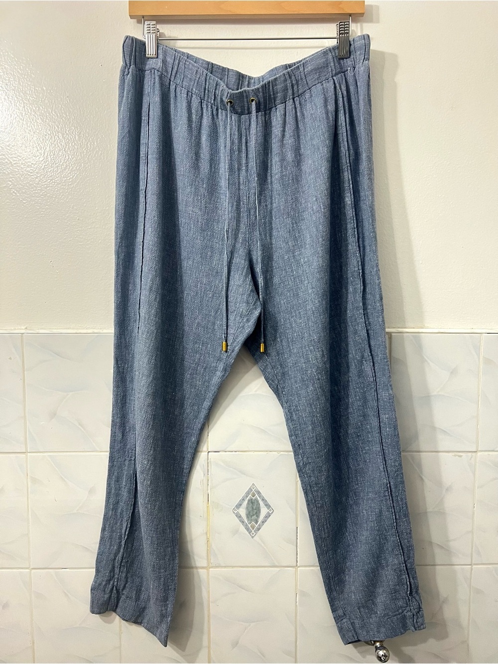 Ellen Tracy High Rise Blue Linen Blend Cropped Pants Women’s L Coastal Beach